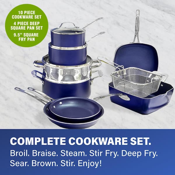 Granitestone 20-Piece Blue Aluminum Ultra-Durable Diamond Infused Coating Nonstick Express Cookware and Bakeware Set