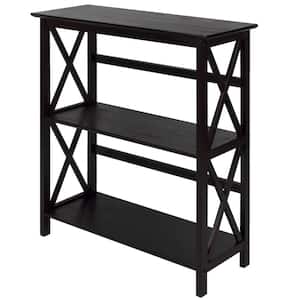 34.5 in. Espresso Wood 2-shelf Etagere Bookcase with Open Back