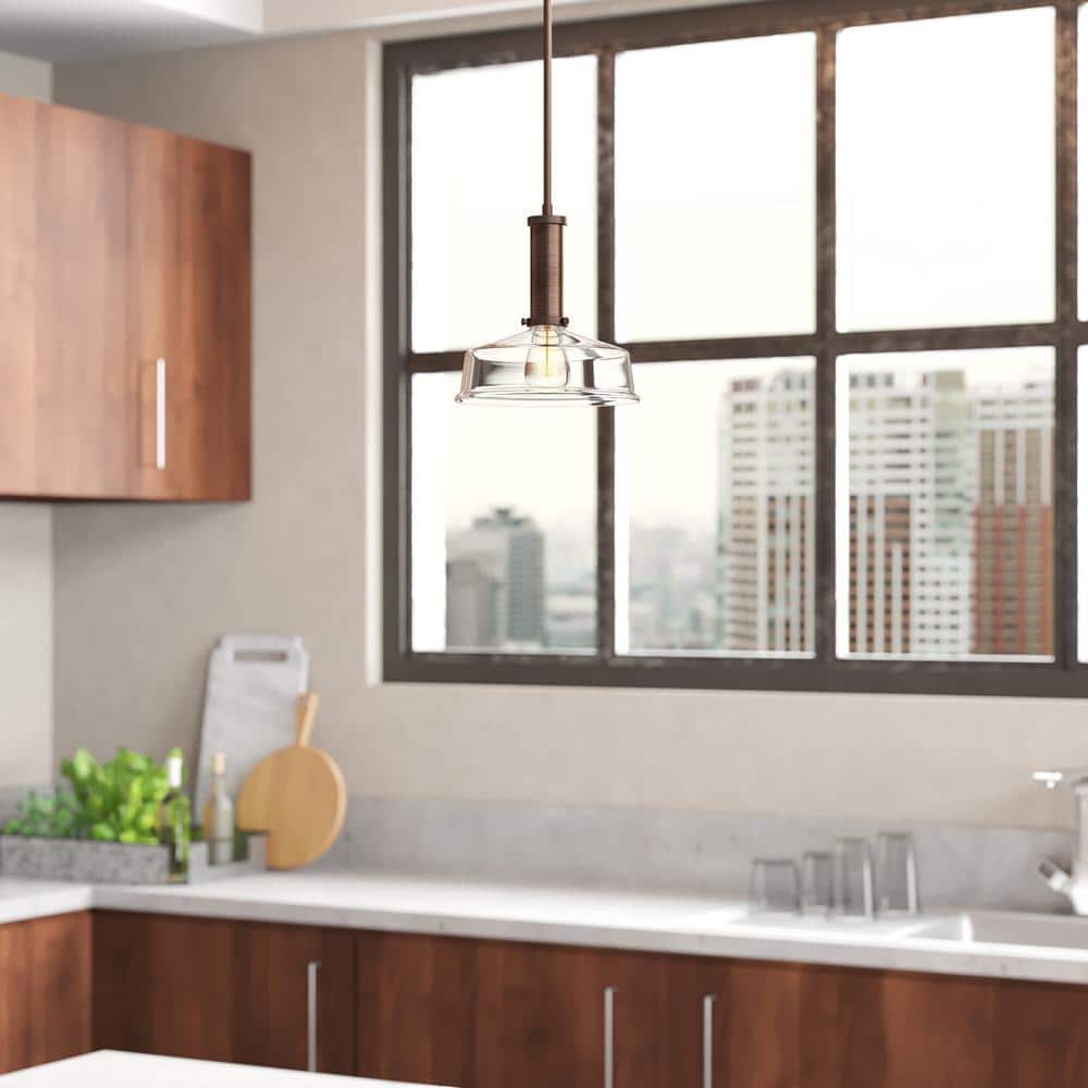 Carson Modern Farmhouse Industrial Bronze Glass Pendant Light