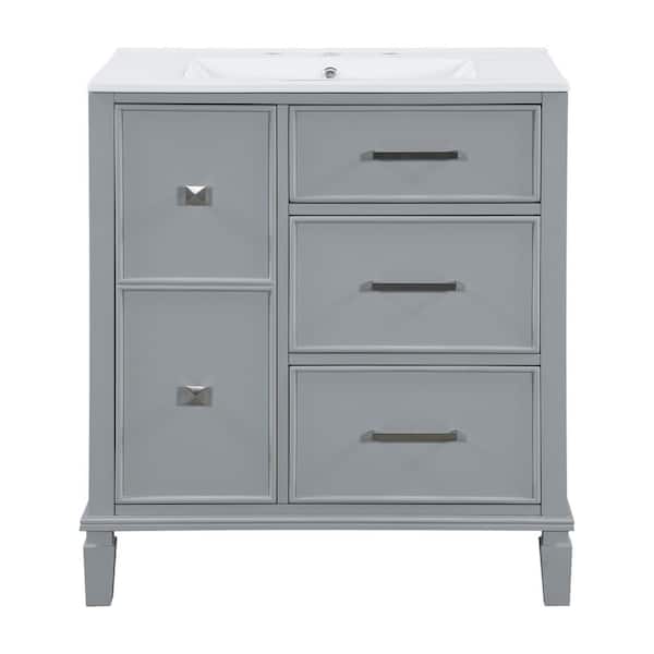 NURVIA 30 in. Single Sink Freestanding Grey Bath Vanity with White Ceramic Top Unassembled