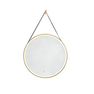 Annapolis 27.6 in. W x36.5 in. H Round Framed Wall Mirror in Brushed Gold