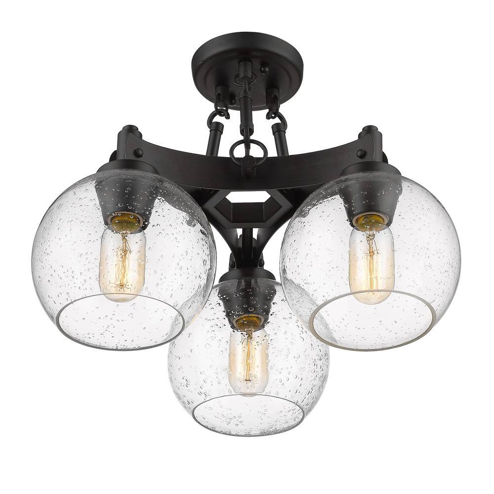 Rustic Bronze Semi-Flush Mount Light with Seeded Glass