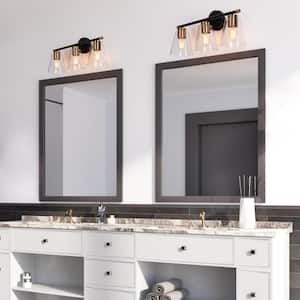 Transitional Cone Bathroom Vanity Light 3-Light Modern Dome Black and Gold Wall Light with Clear Glass Shades