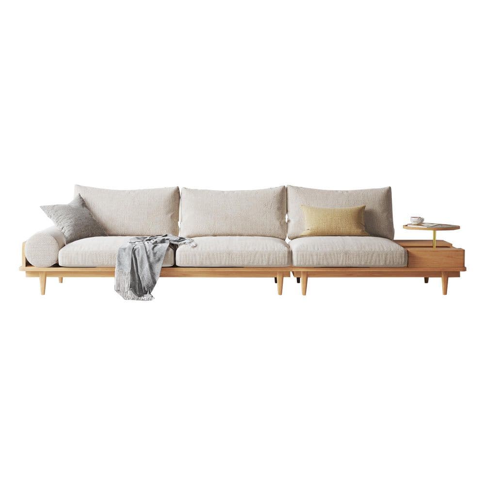 JASIWAY 116.3 in. Round Arm Cotton Linen Sectional Straight Sofa in ...