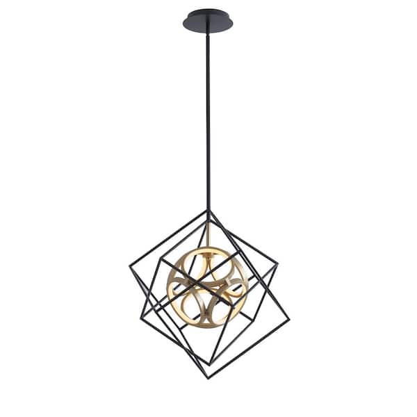 aiwen 54-Watt 6-Light Integrated LED Black Lantern Geometric Chandelier