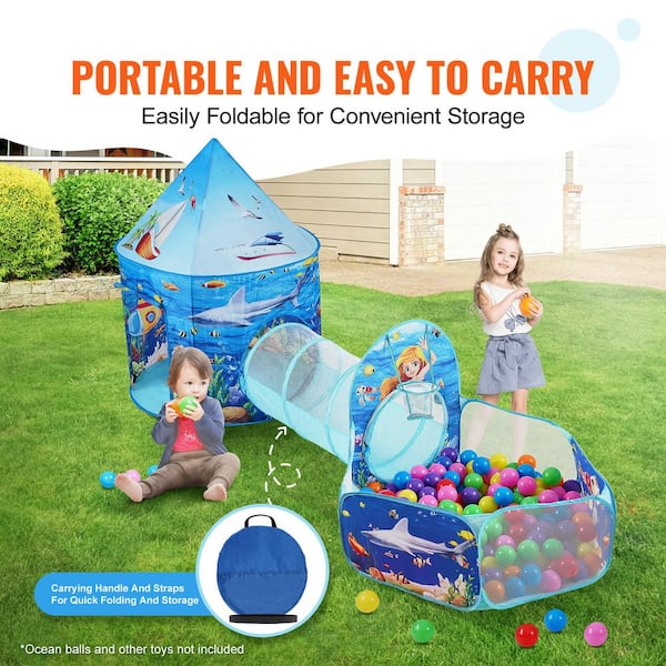 VEVOR 3-In-1 Kids Play Tent with Tunnel Basketball Hoop for Boys