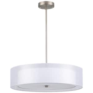 3-Light Brushed Nickel Double Drum Pendant with Outer Organza Shade