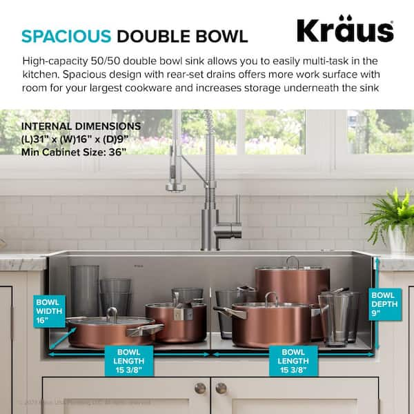 Kraus Loften 33 in. Drop-In/Undermount Double Bowl Stainless