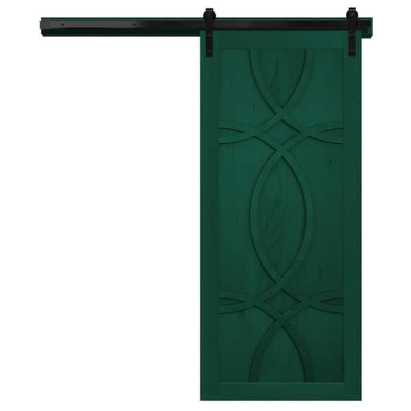 VeryCustom 36 in. x 84 in. Hollywood Emerald Wood Sliding Barn Door with Hardware Kit in Black