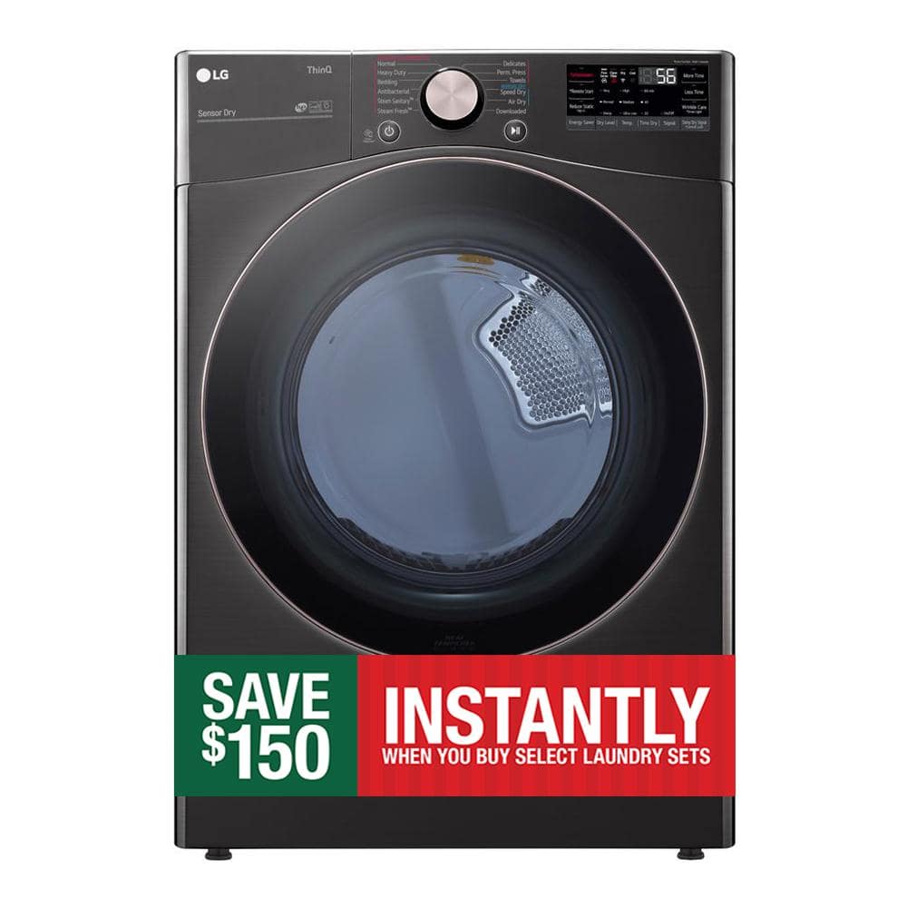 LG 7.4 Cu. Ft. Vented SMART Stackable Electric Dryer in Black Steel with TurboSteam and Sensor Dry Technology