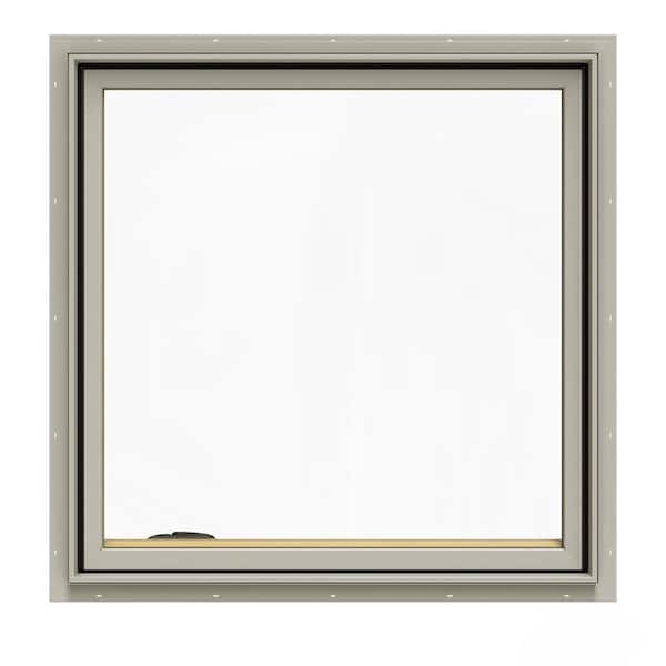 JELD-WEN 36.75 in. x 36.75 in. W-2500 Series Desert Sand Painted Clad Wood Left-Handed Casement Window with BetterVue Mesh Screen