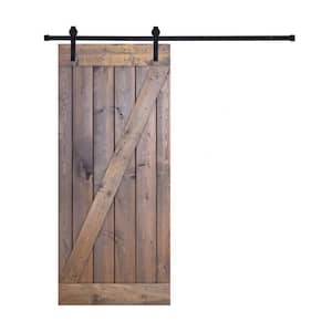 Z Series 36 in. x 84 in. Brair Smoke Finished Pine Wood Sliding Barn Door with Hardware Kit