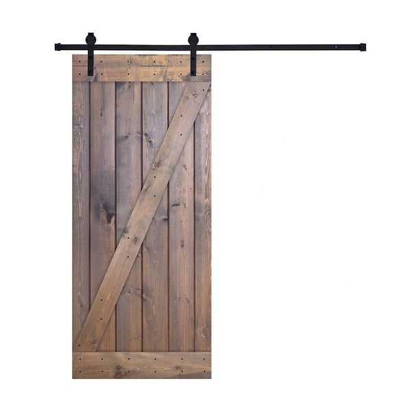 Dessliy Z Series 42 in. x 84 in. Brair Smoke Finished Pine Wood Sliding Barn Door with Hardware Kit