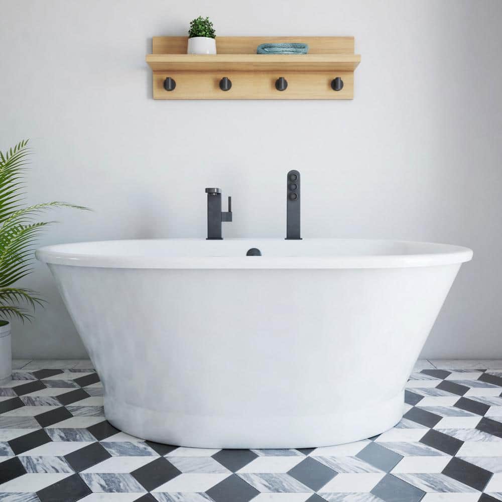 Elegant White Acrylic Freestanding Soaking Bathtub, 60" x 42"