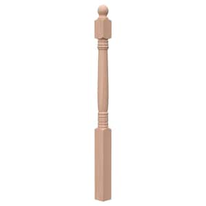 Stair Parts 4500 56 in. x 3-1/2 in. Unfinished Red Oak Ball Top Newel Post for Stair Remodel