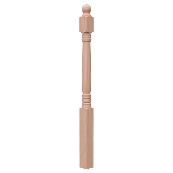 EVERMARK Stair Parts 4500 56 in. x 3-1/2 in. Unfinished Red Oak Ball Top Newel Post for Stair Remodel