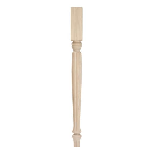 Waddell Country French Table Leg with Chamfer - 27 in. H x 2.25 in. Dia. - Sanded Unfinished Ash Wood - DIY Furniture Decor