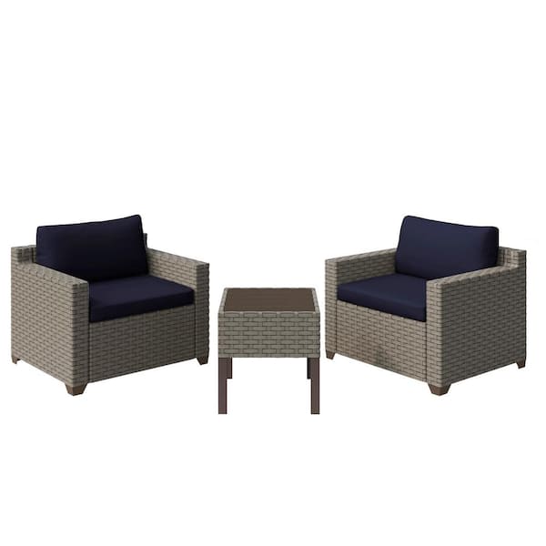 TK CLASSICS Keys 3-Piece Metal Patio Conversation Set with Cobalt Cushions