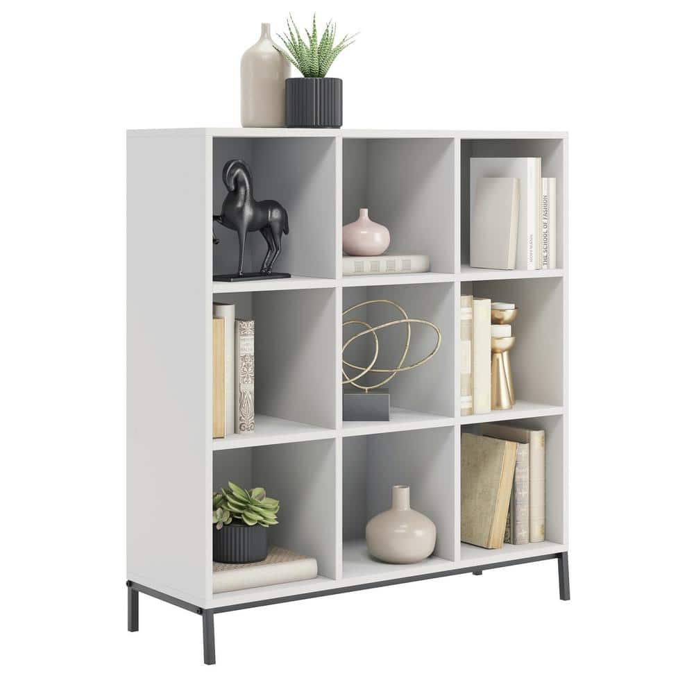 White 9-Cube Organizer with Black Metal Base