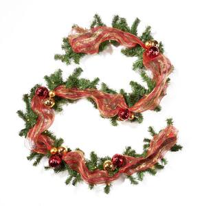 9 ft. Green Battery Operated Pre-Lit Warm White LED Noble Fir Pre-Decorated Artificial Christmas Garland