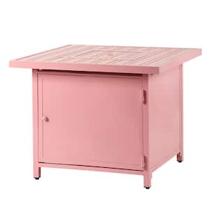 32 in. x 32 in. Pink Square Aluminum Propane Fire Pit Table with Glass Beads, 2 Covers, Lid, 37,000 BTUs
