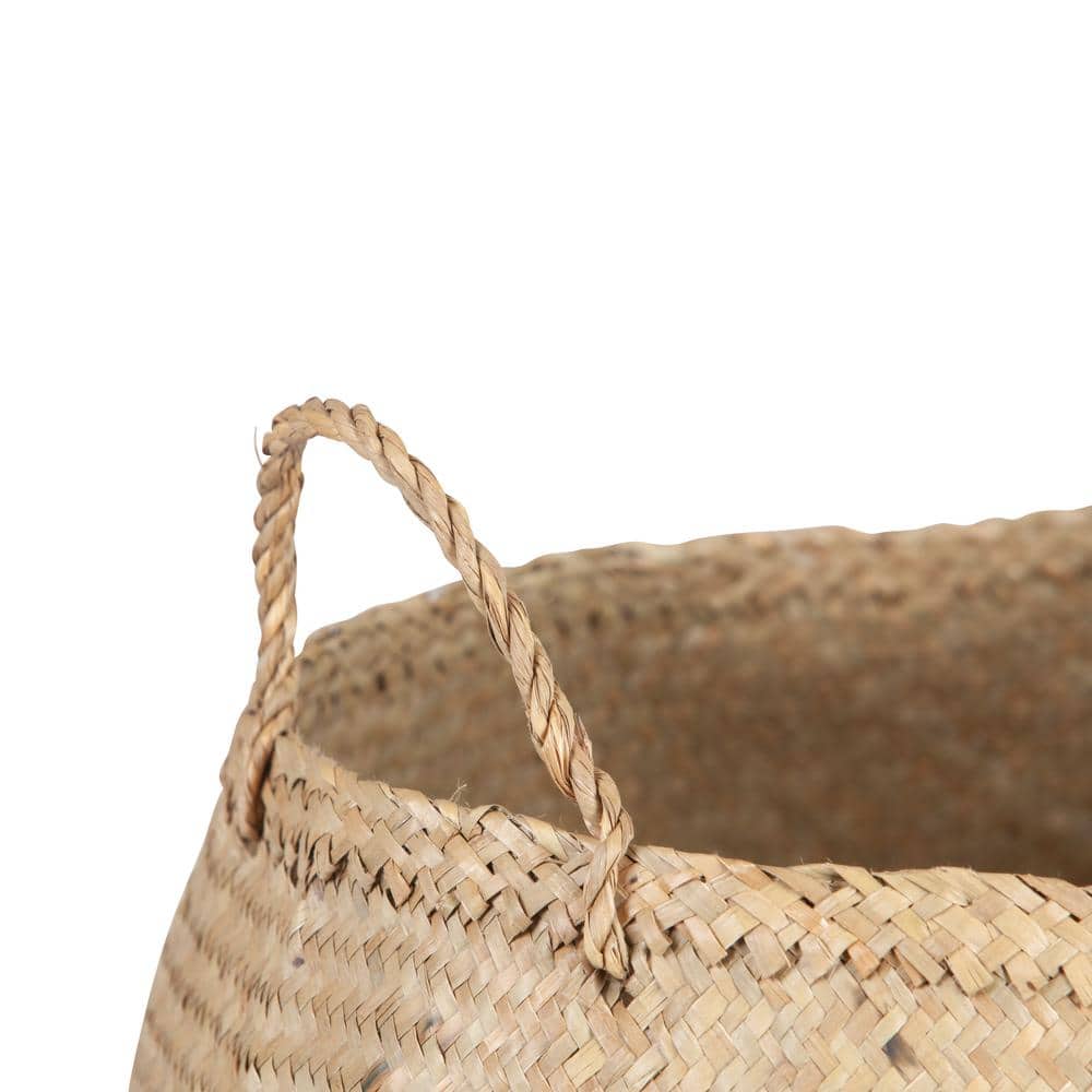Eco-Friendly Seagrass Round Storage Basket 19" Natural & Black