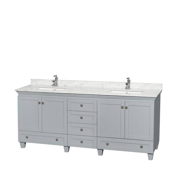 Wyndham Collection Acclaim 80 in. W x 22 in. D Vanity in Oyster Gray with Marble Vanity Top in Carrera White with White Basins