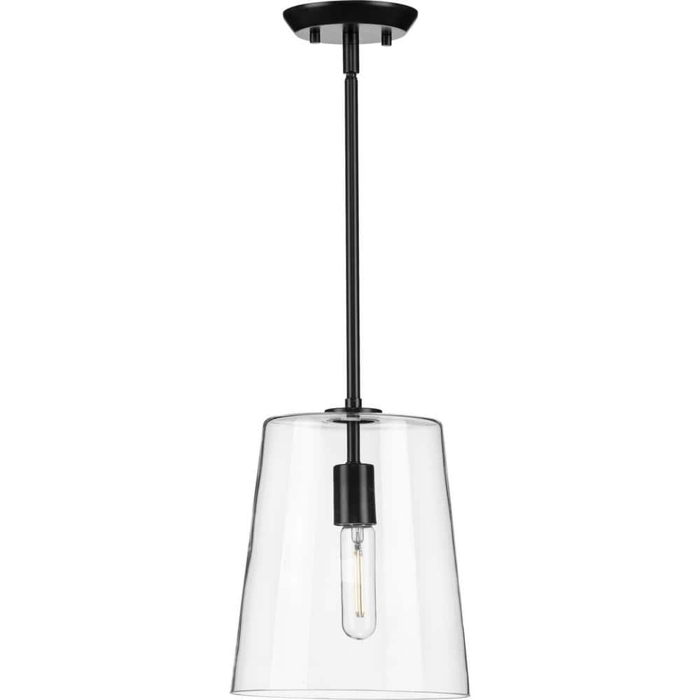 Clarion 9" Matte Black and Clear Glass Coastal Pendant Light