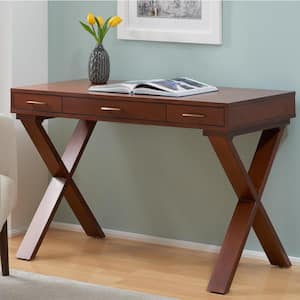 48 in. Rectangular Walnut Brown 3 Drawer Writing Desk with Built-In Storage