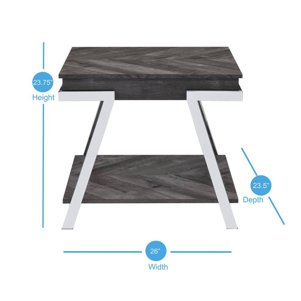Roma Contemporary Dark Gray Wood & Chrome Rectangular End Table