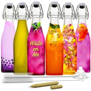 17 oz. Square Glass Bottles with Swing Top Stoppers, Bottle Brush, Funnel, and Glass Marker (Set of 6)