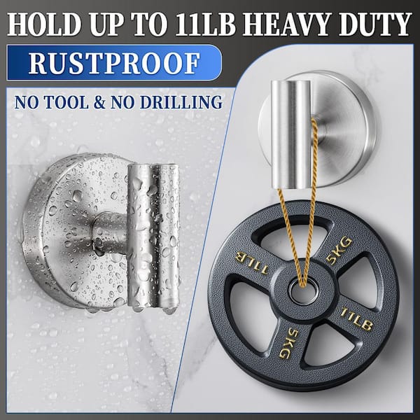 4-Piece Reusable Suction Cup J-Hook Robe/Towel Hook in Brushed Nickel for Shower, No Drill Wall Hooks for Bathroom