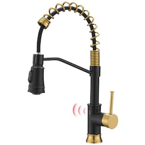 Single Handle Touchless Pull Down Sprayer Kitchen Faucet with Water Supply Hose in Matte Black with Gold