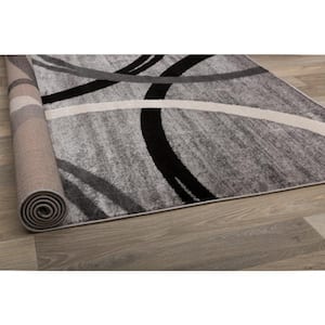 Modern Abstract Circles Design Gray 24 in. x 120 in. Runner Rug