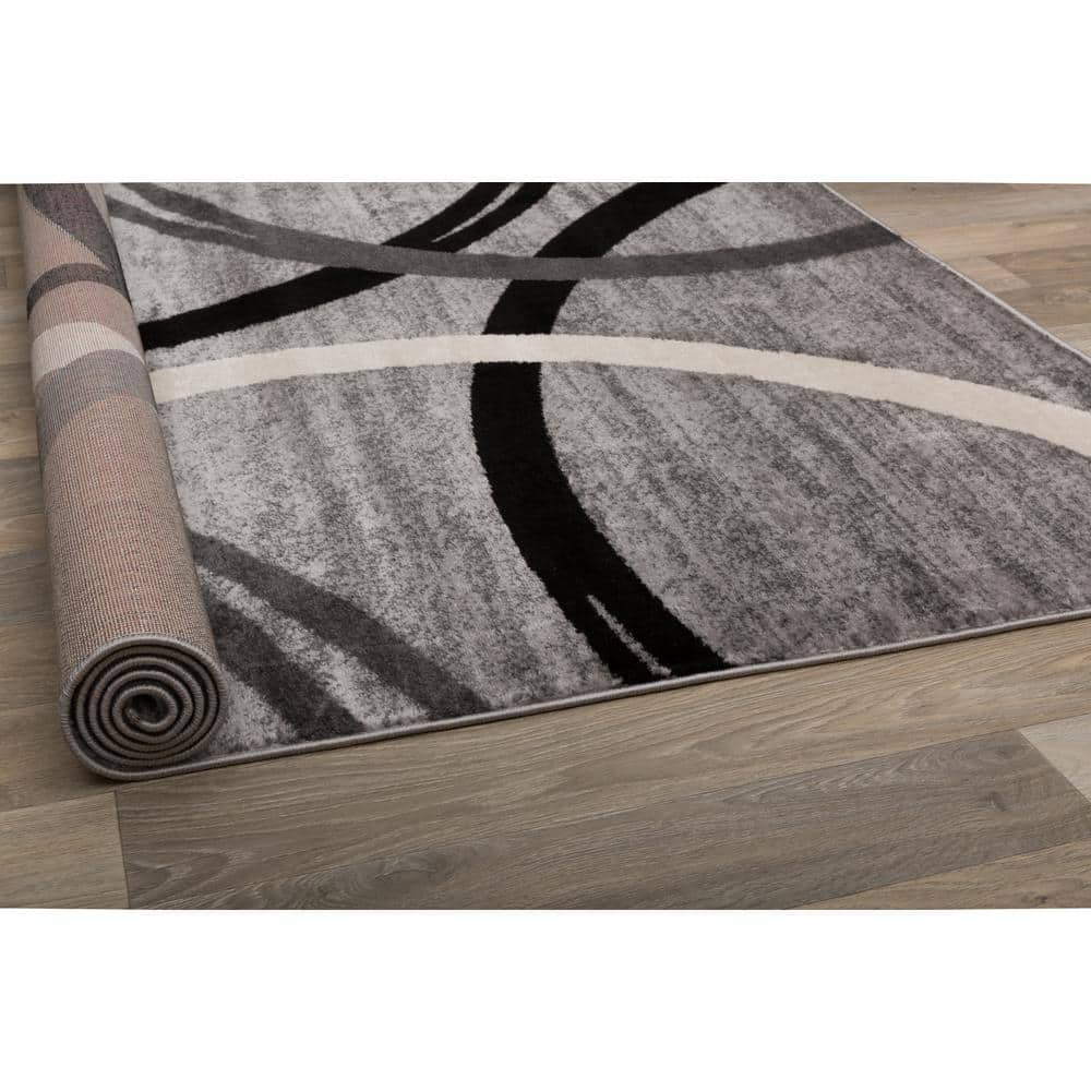 Gray Abstract Circles Design Easy Care Area Rug 6'6" x 9'