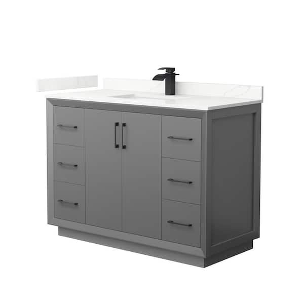 Wyndham Collection Strada 48 in. W x 22 in. D x 35 in. H Single Bath Vanity in Dark Gray with Giotto Quartz Top