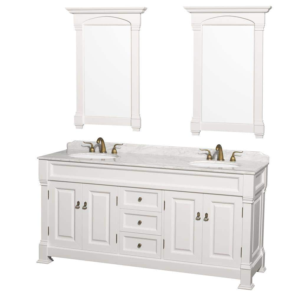 Wyndham Collection Andover 72 In Double Vanity In White With Marble Vanity Top In Carrara White With Under Mount Sink Wcvtd72whcw The Home Depot