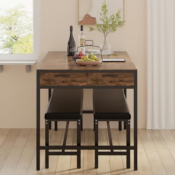 VECELO 5 Piece Dining Table Set For 4, Wood Grain Dinette