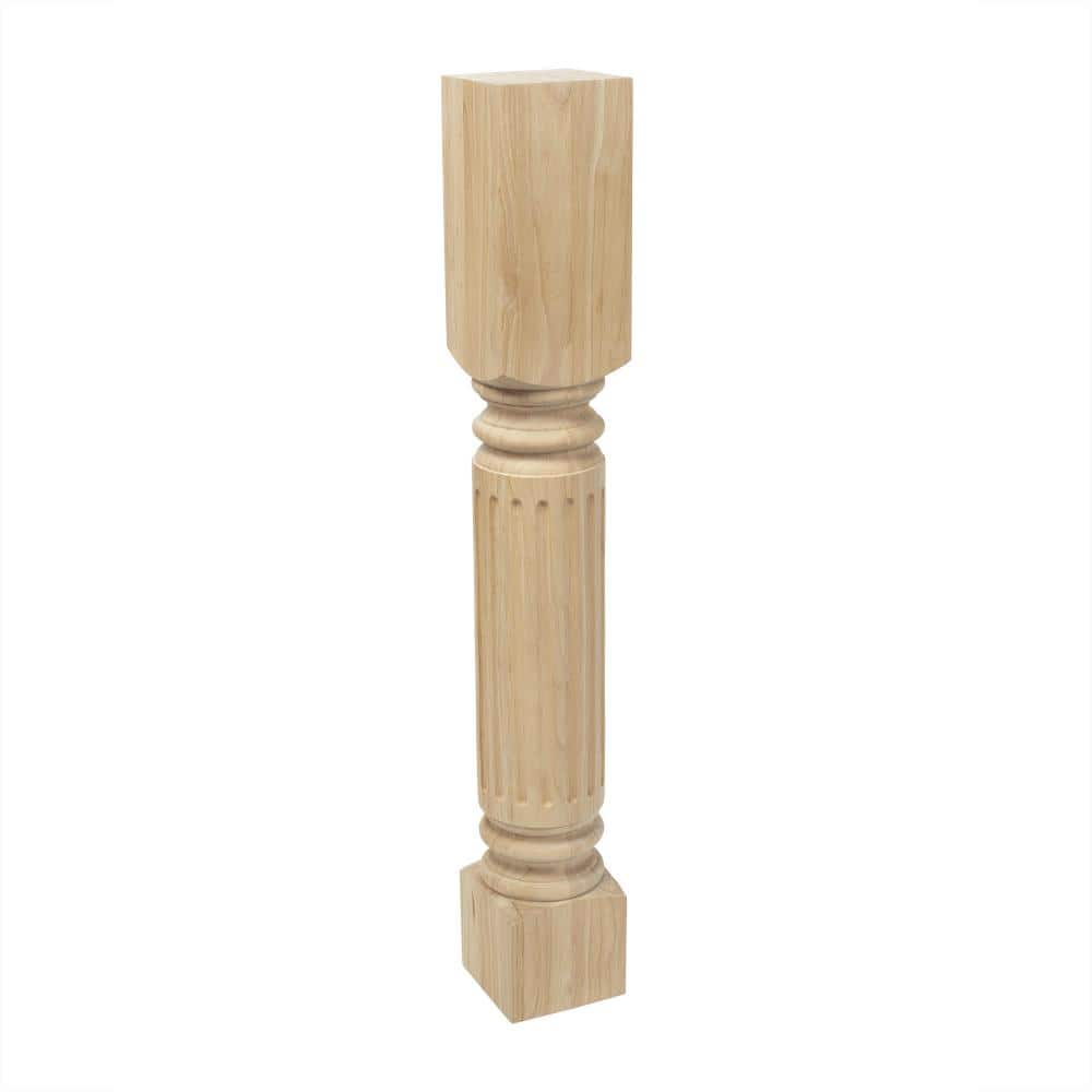 Unfinished Solid Rubberwood Fluted Kitchen Island Leg, 35.25"