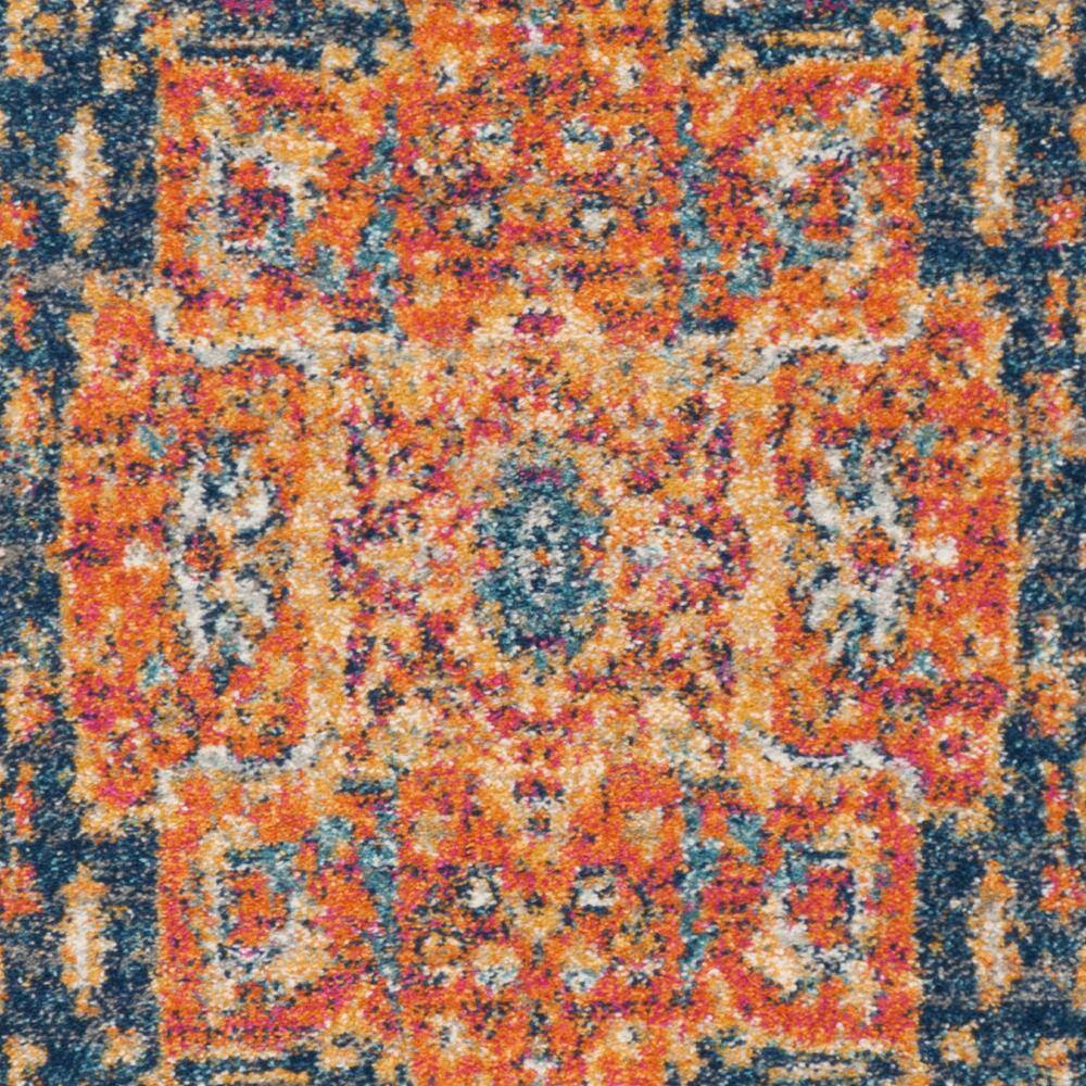 Reversible Hand-Knotted Blue and Orange Synthetic Area Rug - 2'2" X 4'