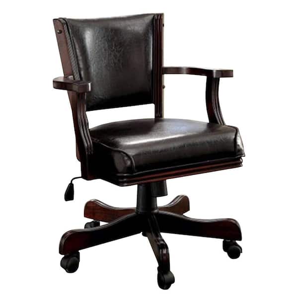 Benjara Leather Seat Swivel Arm Chair in Brown with Non Adjustable Arms