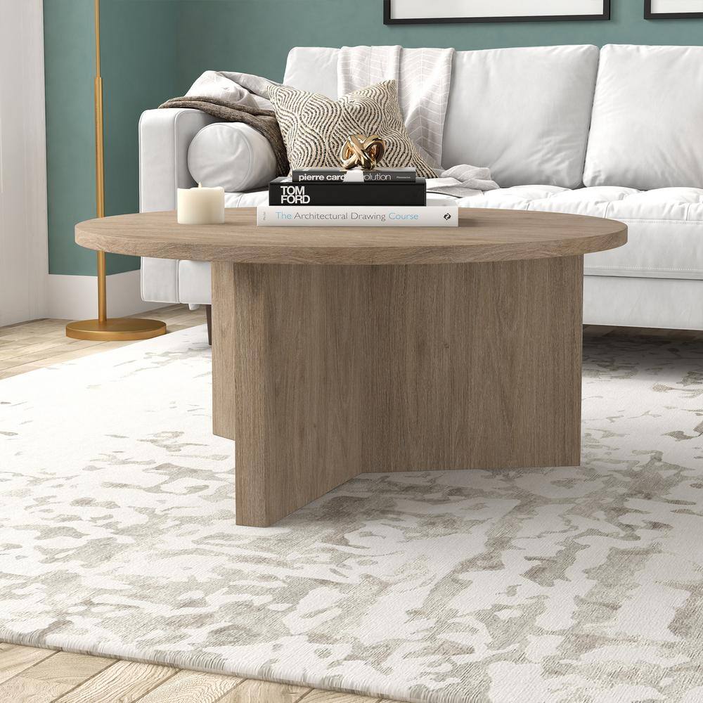 Anders 36" Round Antiqued Gray Oak Coffee Table