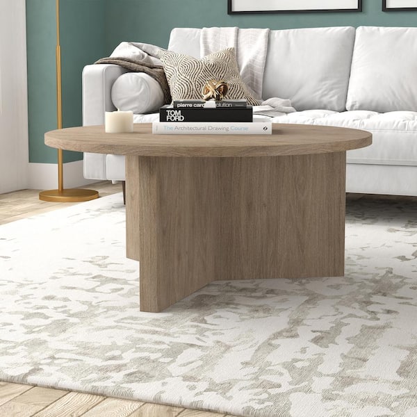 Meyer&Cross Anders 36 in. Antiqued Gray Oak Round MDF Top Coffee
