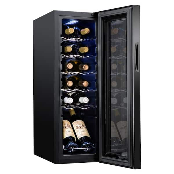 12-Bottle Wine Cooler, Large Cellar Cooling Unit in Black, Freestanding Wine Fridge with Lock