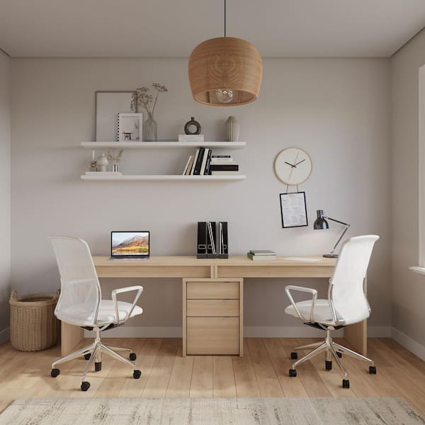 Officeデスク Nexera Chrono 95 in. W Natural Blonde Oak 3-Piece Home Office Set