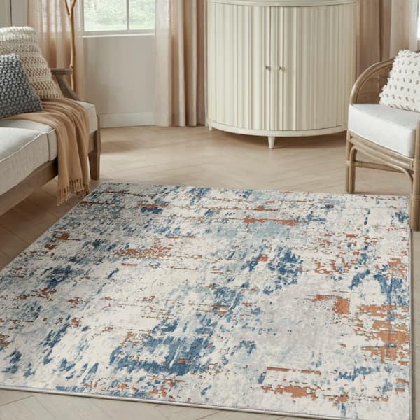 Concerto Beige Blue Rust 4 ft. x 6 ft. Abstract Contemporary Area Rug