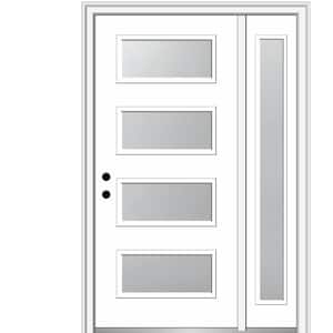 Celeste 48 in. x 80 in. Right-Hand Inswing 4-Lite Frosted Glass Primed Fiberglass Prehung Front Door on 4-9/16 in. Frame