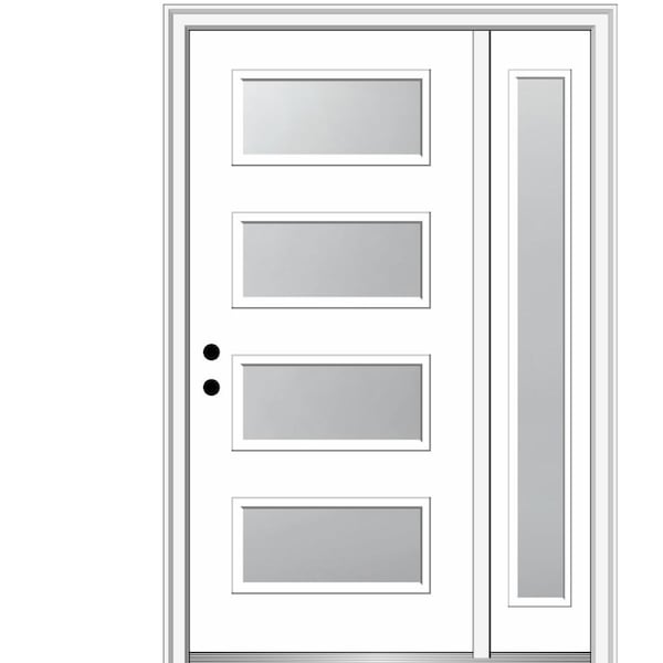 MMI DOOR Celeste 48 in. x 80 in. Right-Hand Inswing 4-Lite Frosted Glass Primed Fiberglass Prehung Front Door on 4-9/16 in. Frame