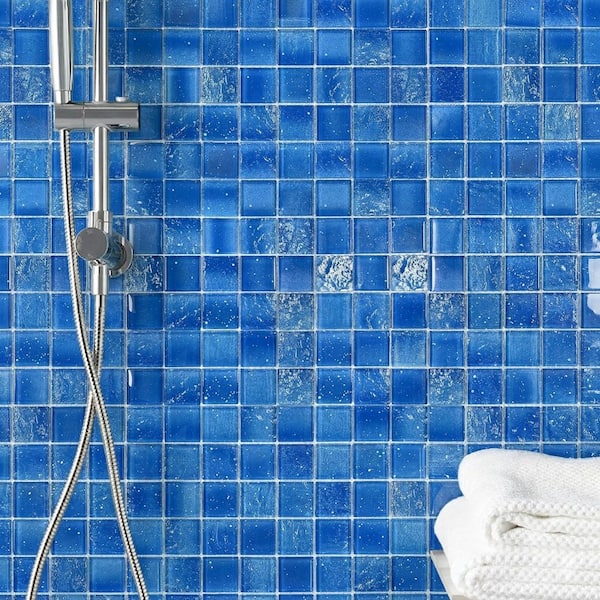 Starlight Blue Glow-in-the-Dark Pool and Wall Glass Square Mosaic Tile 12 in. x 12 in. x 8mm (5-Pieces, 5 sq. ft./Case)