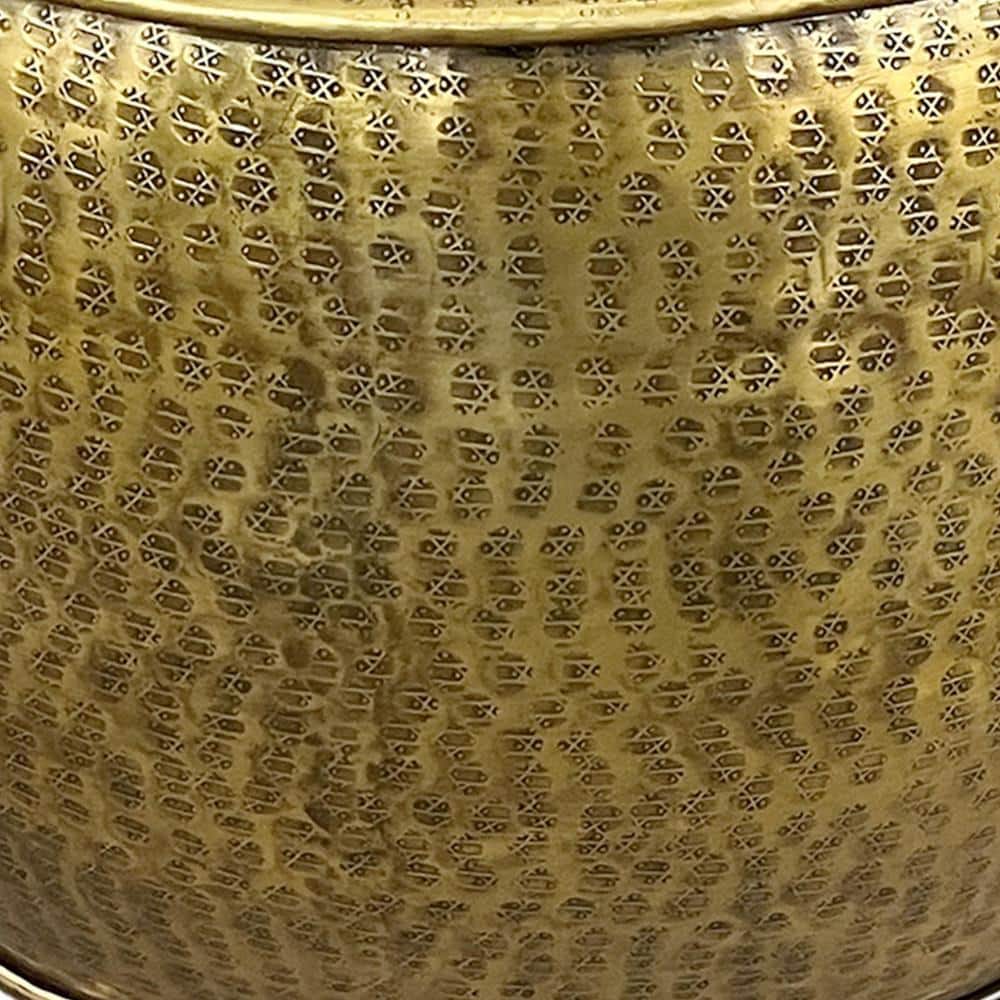 Antique Brass Round Metal Lift-Top Coffee Table with Hollow Center
